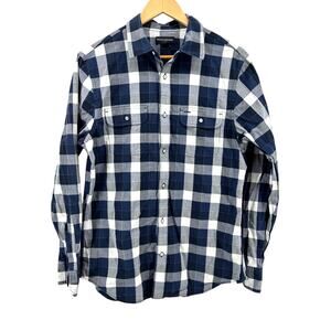 Banana Republic Men's Classic Plaid Long Sleeve Blue Cotton Shirt–Medium